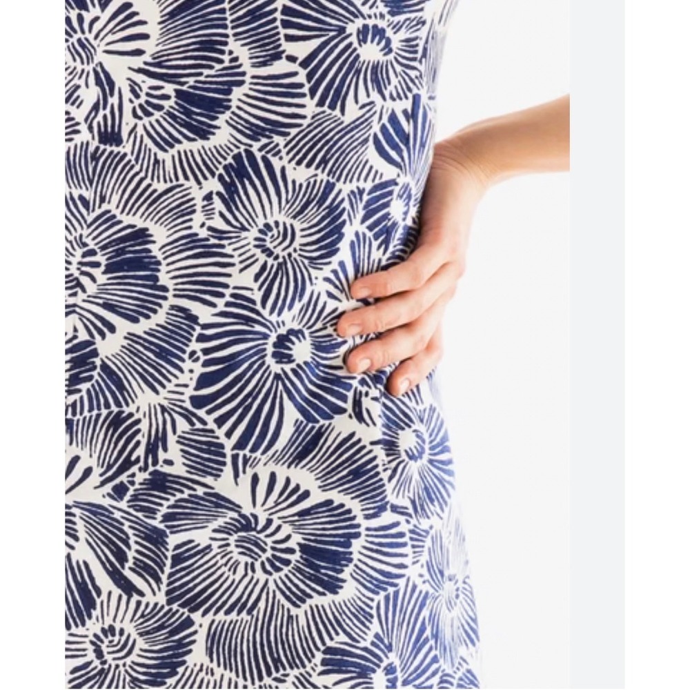 Mahi Gold Shift Dress Womens Large Navy Blue Coastal Nautical Shell Mini Cotton